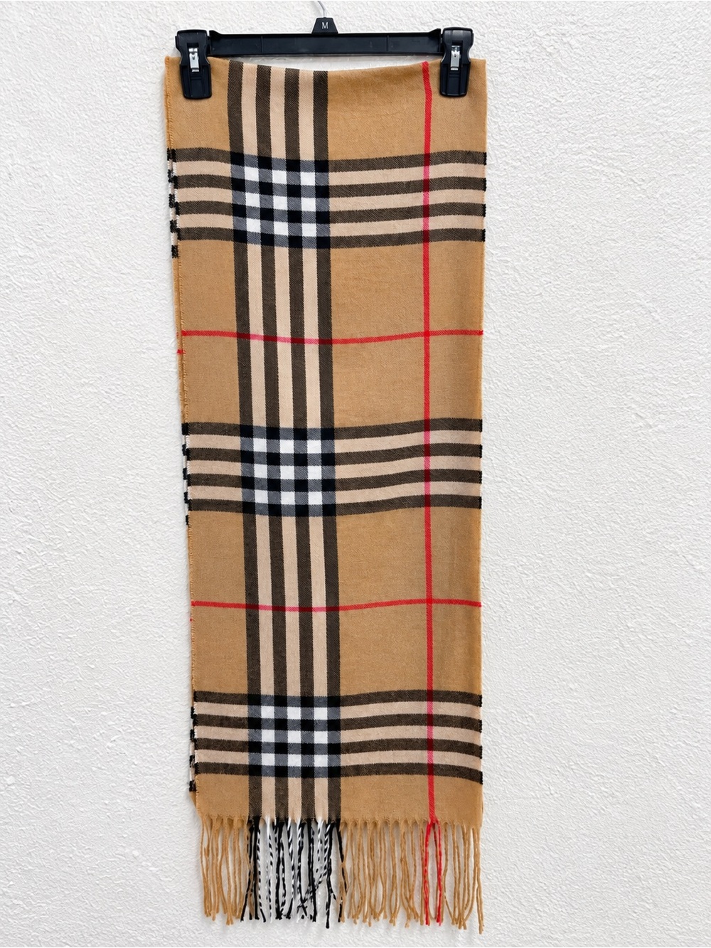 Camel Plaid Fringe Scarf - Women